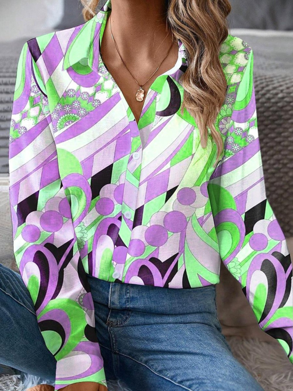 AliExpress Nou Colorat Geometric Print 3D Digital Elegant Cardigan Cămașă Femei Cămașă Top POD