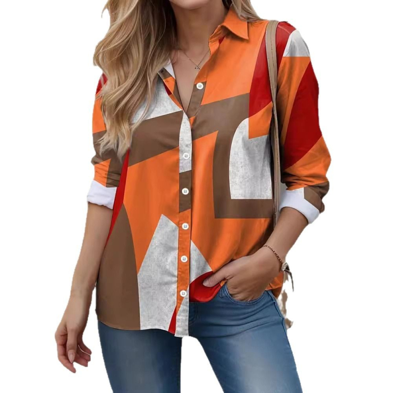 AliExpress Nou Colorat Geometric Print 3D Digital Elegant Cardigan Cămașă Femei Cămașă Top POD