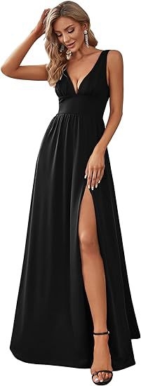 Euroopa ja Ameerika Aliexpressi õhtukleit 2025 seksikas naiste sügava V-kaelusega varrukateta küljelõhikuga põrandani ulatuv õhtukleit lihtne