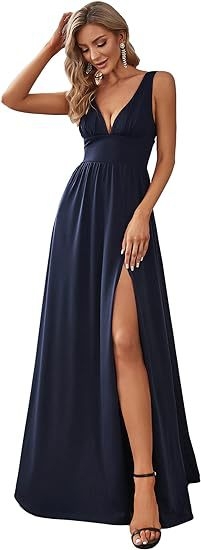 Euroopa ja Ameerika Aliexpressi õhtukleit 2025 seksikas naiste sügava V-kaelusega varrukateta küljelõhikuga põrandani ulatuv õhtukleit lihtne