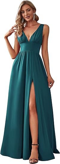 Euroopa ja Ameerika Aliexpressi õhtukleit 2025 seksikas naiste sügava V-kaelusega varrukateta küljelõhikuga põrandani ulatuv õhtukleit lihtne