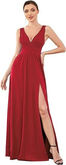 Euroopa ja Ameerika Aliexpressi õhtukleit 2025 seksikas naiste sügava V-kaelusega varrukateta küljelõhikuga põrandani ulatuv õhtukleit lihtne