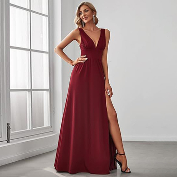 Euroopa ja Ameerika Aliexpressi õhtukleit 2025 seksikas naiste sügava V-kaelusega varrukateta küljelõhikuga põrandani ulatuv õhtukleit lihtne