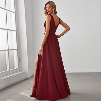 Euroopa ja Ameerika Aliexpressi õhtukleit 2025 seksikas naiste sügava V-kaelusega varrukateta küljelõhikuga põrandani ulatuv õhtukleit lihtne