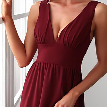 Euroopa ja Ameerika Aliexpressi õhtukleit 2025 seksikas naiste sügava V-kaelusega varrukateta küljelõhikuga põrandani ulatuv õhtukleit lihtne