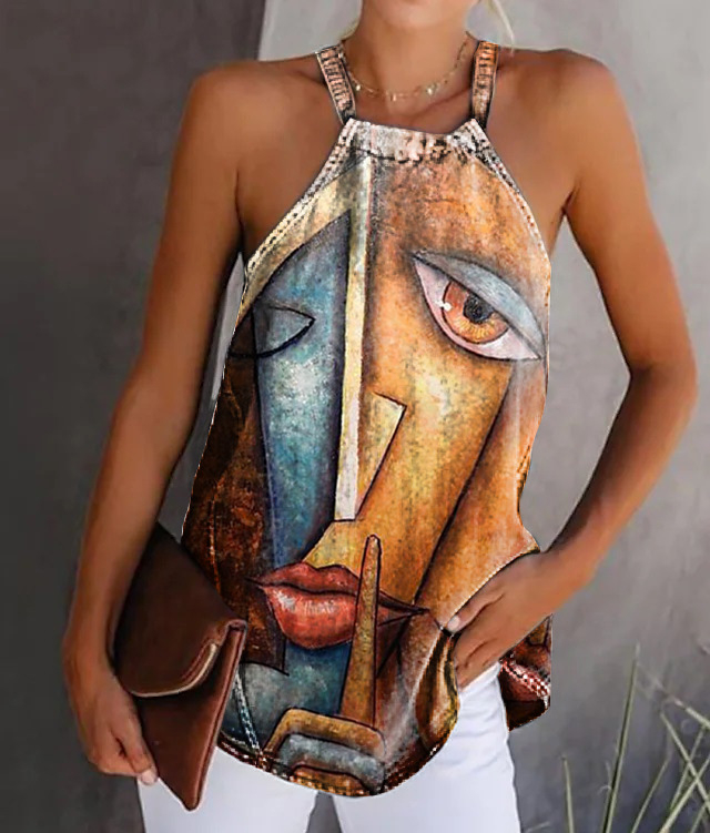 Maiou fără mâneci, cu imprimeu 3D color, pentru femei, în comerț exterior cu Amazon, în Europa și America, 2023