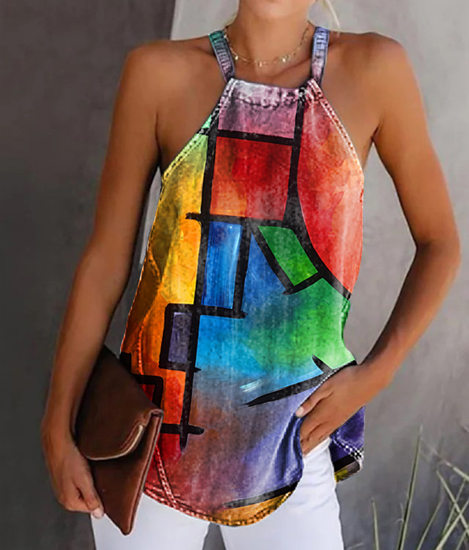 Maiou fără mâneci, cu imprimeu 3D color, pentru femei, în comerț exterior cu Amazon, în Europa și America, 2023