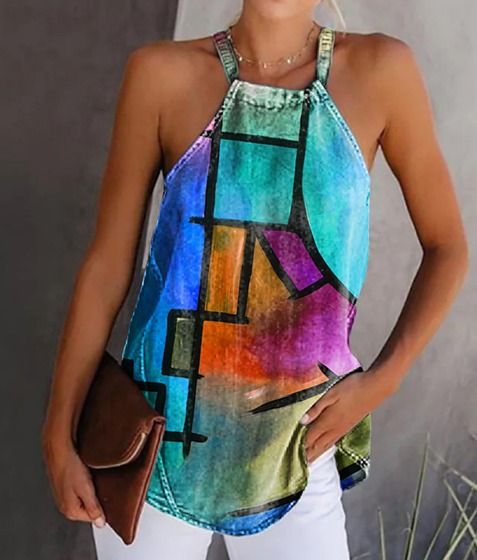 Maiou fără mâneci, cu imprimeu 3D color, pentru femei, în comerț exterior cu Amazon, în Europa și America, 2023