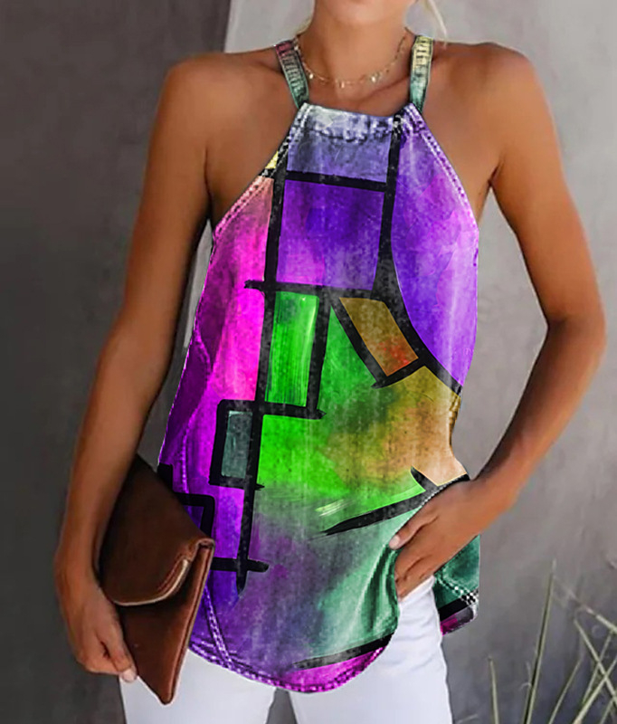 Maiou fără mâneci, cu imprimeu 3D color, pentru femei, în comerț exterior cu Amazon, în Europa și America, 2023