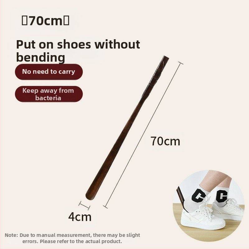 Medžio masyvo batų traukiklis, ilga rankena, pagyvenusių moterų, nėščių moterų, nesulenktų batų, dėvėtų batų artefaktą, medinį batų traukiklį, taupantį laiką