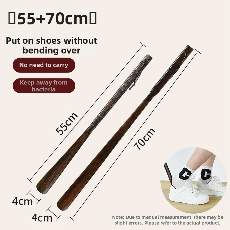 Medžio masyvo batų traukiklis, ilga rankena, pagyvenusių moterų, nėščių moterų, nesulenktų batų, dėvėtų batų artefaktą, medinį batų traukiklį, taupantį laiką