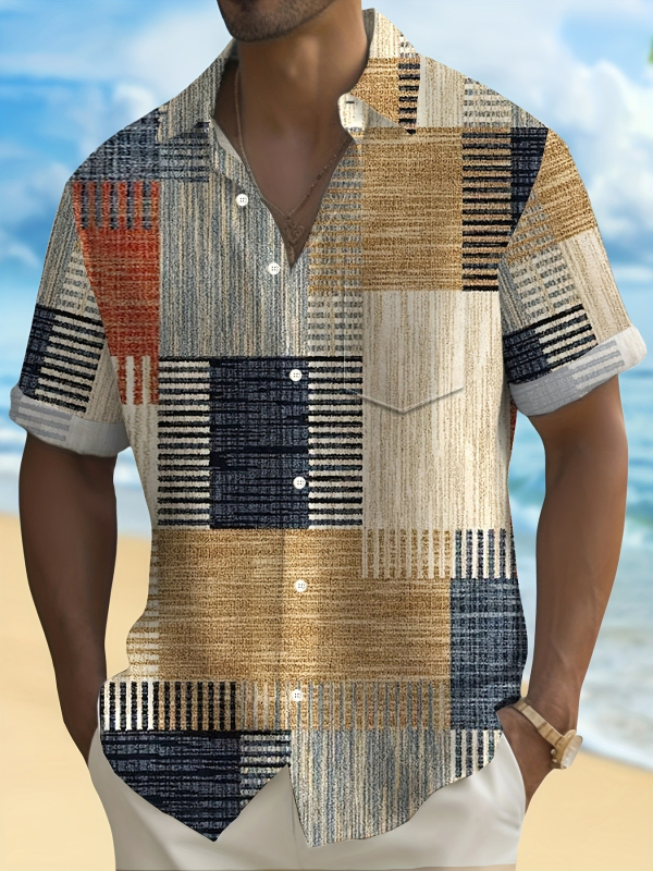 Καλοκαιρινό διασυνοριακό ανδρικό πουκάμισο με πέτο, χαβανέζικης μόδας, χαλαρό, σε μέγεθος, με τρισδιάστατη ψηφιακή εκτύπωση, για άνδρες, με κοντό μανίκι, σε φαρδιά γραμμή, για συνταξιούχους, Ευρώπη και Ηνωμένες Πολιτείες.