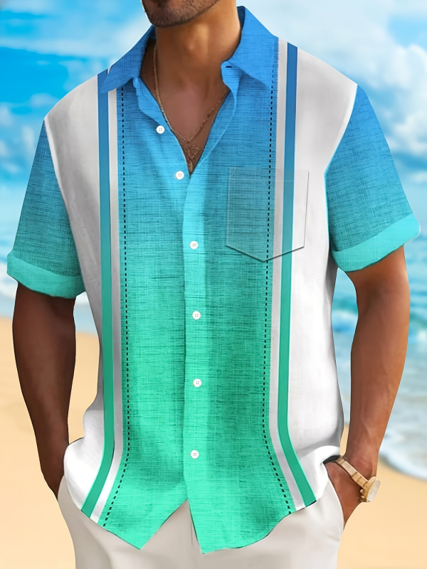 Καλοκαιρινό διασυνοριακό ανδρικό πουκάμισο με πέτο, χαβανέζικης μόδας, χαλαρό, σε μέγεθος, με τρισδιάστατη ψηφιακή εκτύπωση, για άνδρες, με κοντό μανίκι, σε φαρδιά γραμμή, για συνταξιούχους, Ευρώπη και Ηνωμένες Πολιτείες.