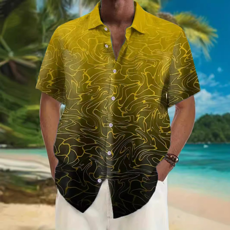 Καλοκαιρινό διασυνοριακό ανδρικό πουκάμισο με πέτο, χαβανέζικης μόδας, χαλαρό, σε μέγεθος, με τρισδιάστατη ψηφιακή εκτύπωση, για άνδρες, με κοντό μανίκι, σε φαρδιά γραμμή, για συνταξιούχους, Ευρώπη και Ηνωμένες Πολιτείες.