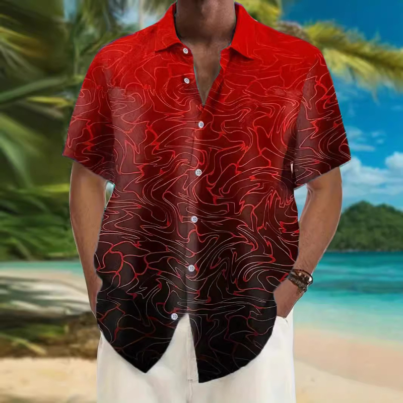 Καλοκαιρινό διασυνοριακό ανδρικό πουκάμισο με πέτο, χαβανέζικης μόδας, χαλαρό, σε μέγεθος, με τρισδιάστατη ψηφιακή εκτύπωση, για άνδρες, με κοντό μανίκι, σε φαρδιά γραμμή, για συνταξιούχους, Ευρώπη και Ηνωμένες Πολιτείες.