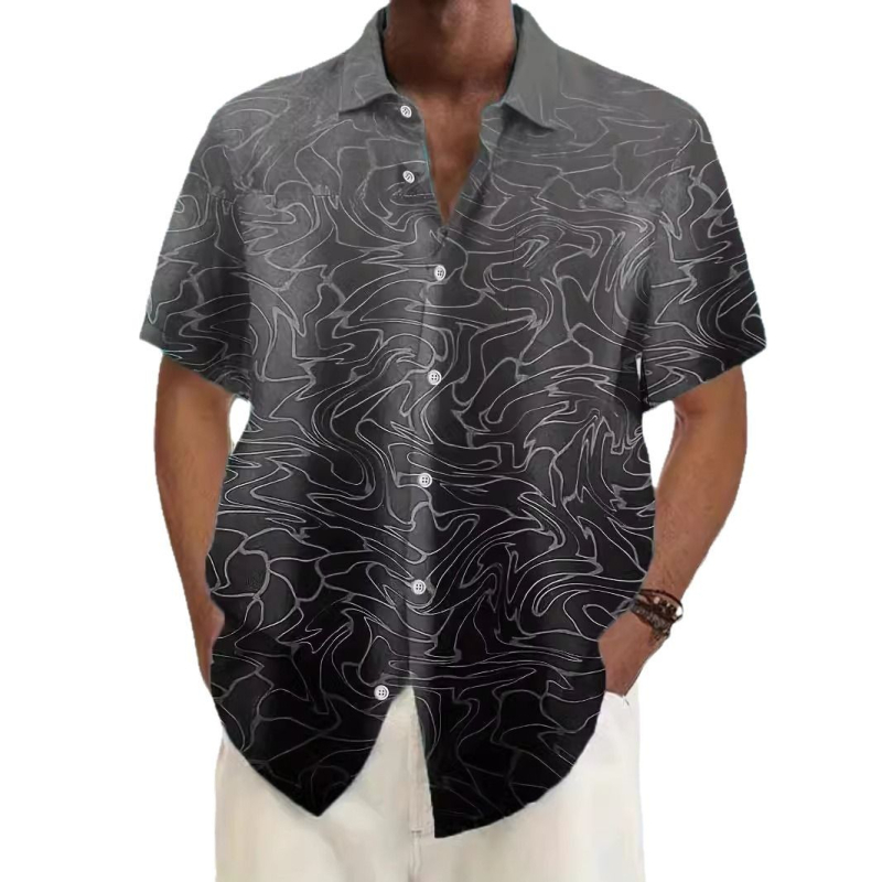 Καλοκαιρινό διασυνοριακό ανδρικό πουκάμισο με πέτο, χαβανέζικης μόδας, χαλαρό, σε μέγεθος, με τρισδιάστατη ψηφιακή εκτύπωση, για άνδρες, με κοντό μανίκι, σε φαρδιά γραμμή, για συνταξιούχους, Ευρώπη και Ηνωμένες Πολιτείες.