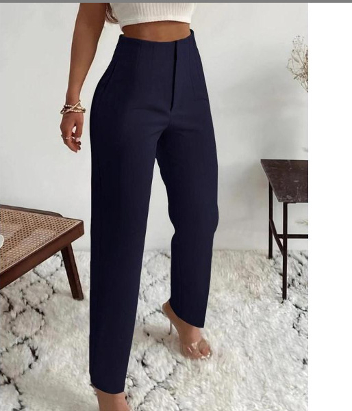 2023 Noi explozii europene și americane transfrontaliere AliExpress Amazon plisate casual talie înaltă culoare solidă slim fit pantaloni de bază