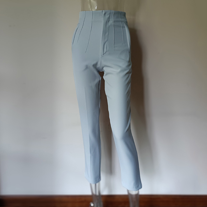 2023 Noi explozii europene și americane transfrontaliere AliExpress Amazon plisate casual talie înaltă culoare solidă slim fit pantaloni de bază
