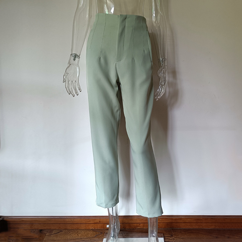 2023 Noi explozii europene și americane transfrontaliere AliExpress Amazon plisate casual talie înaltă culoare solidă slim fit pantaloni de bază