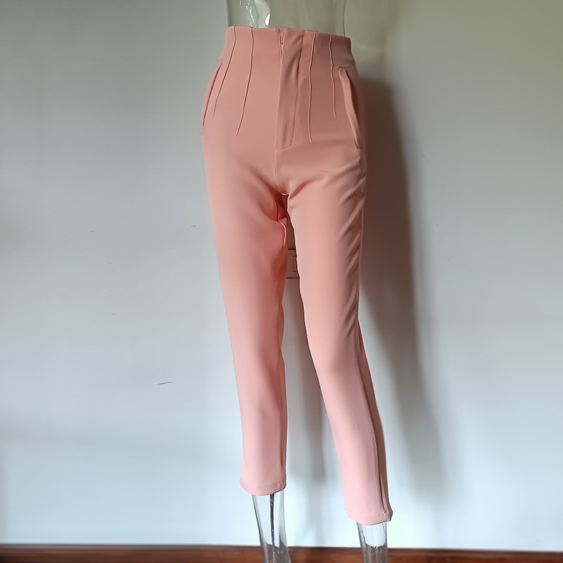 2023 Noi explozii europene și americane transfrontaliere AliExpress Amazon plisate casual talie înaltă culoare solidă slim fit pantaloni de bază