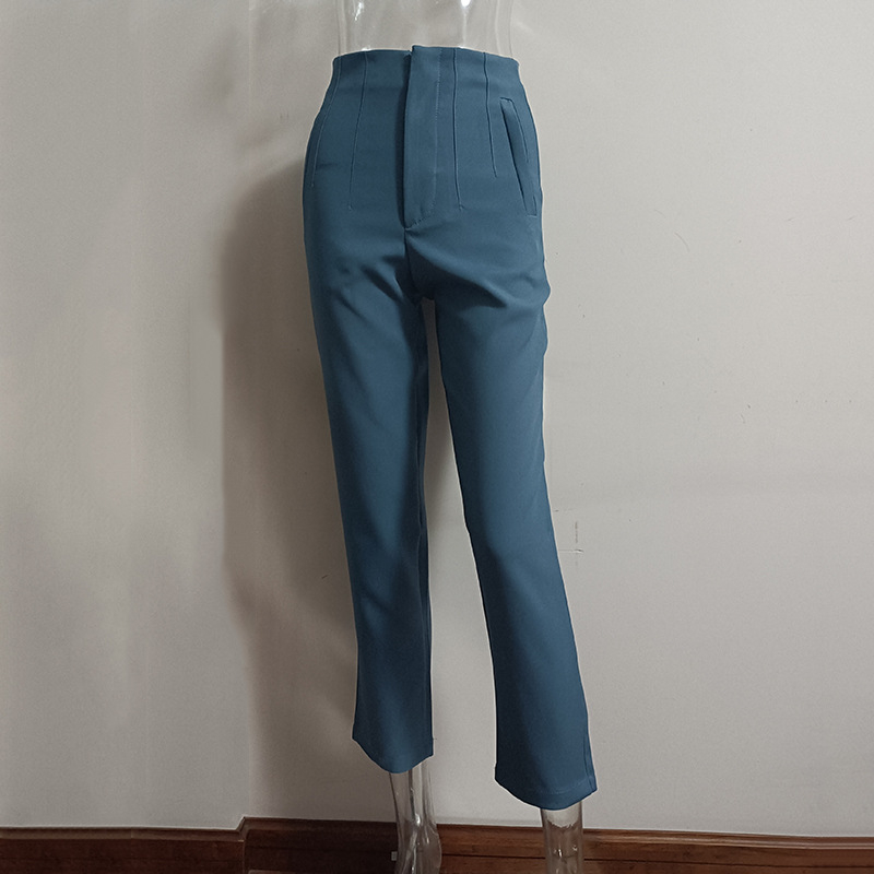 2023 Noi explozii europene și americane transfrontaliere AliExpress Amazon plisate casual talie înaltă culoare solidă slim fit pantaloni de bază