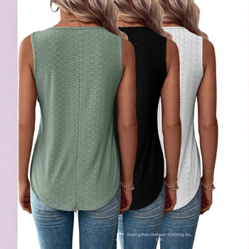 Vestă de vară 2025, lejeră, din trei piese, cu gol, confortabilă, europeană și americană, casual, cu decolteu în V, jacquard, pentru femei, aprovizionare transfrontalieră cu ridicata