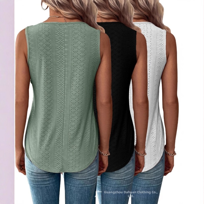 Letná voľná vesta 2025, trojdielna, dutá, pohodlná, európska a americká, ležérna, s výstrihom do V, žakárová, dámska, cezhraničná veľkoobchodná ponuka
