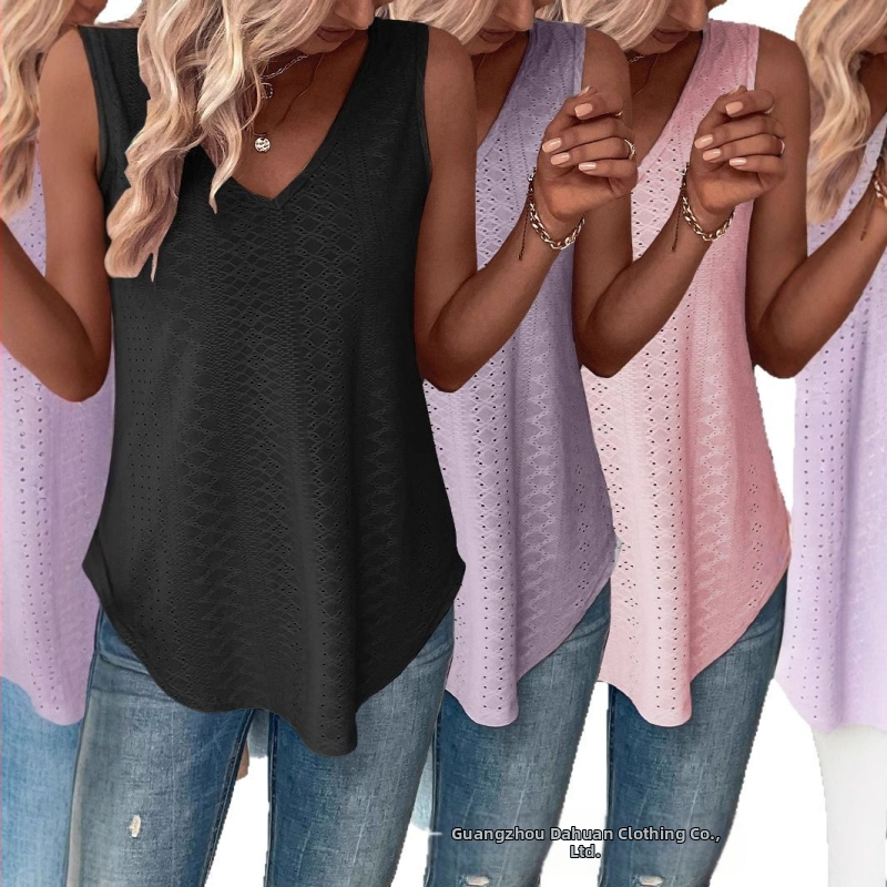 Letná voľná vesta 2025, trojdielna, dutá, pohodlná, európska a americká, ležérna, s výstrihom do V, žakárová, dámska, cezhraničná veľkoobchodná ponuka