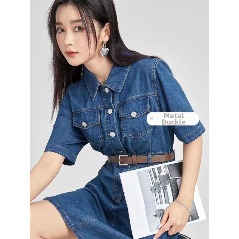 Nové letné voľné ležérne džínsové šaty s vysokým pásom, zoštíhľujúce, sladké, štýlové, univerzálne, pre ženy ·