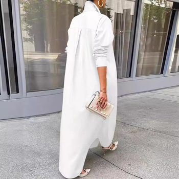 Pliusinių dydžių moteriški drabužiai 2024 m. Europos ir Amerikos tarpvalstybiniai rudens ir žiemos nauji mados laisvalaikio grynos spalvos suknelė ilgomis rankovėmis ypač didelis dydis