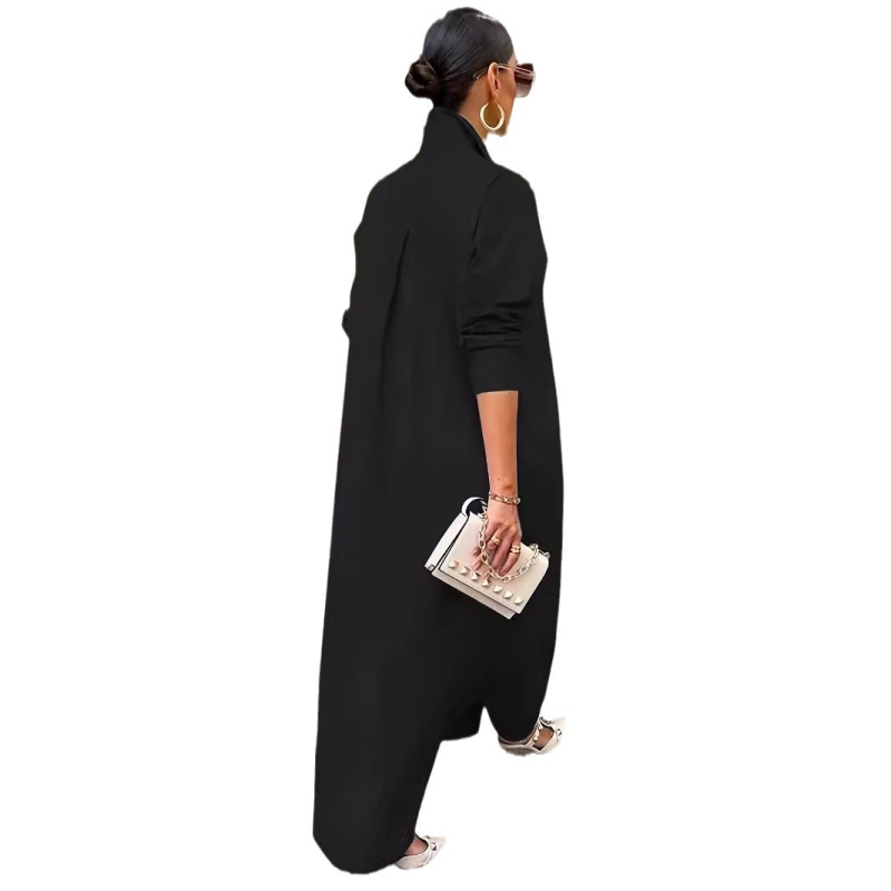 Pliusinių dydžių moteriški drabužiai 2024 m. Europos ir Amerikos tarpvalstybiniai rudens ir žiemos nauji mados laisvalaikio grynos spalvos suknelė ilgomis rankovėmis ypač didelis dydis