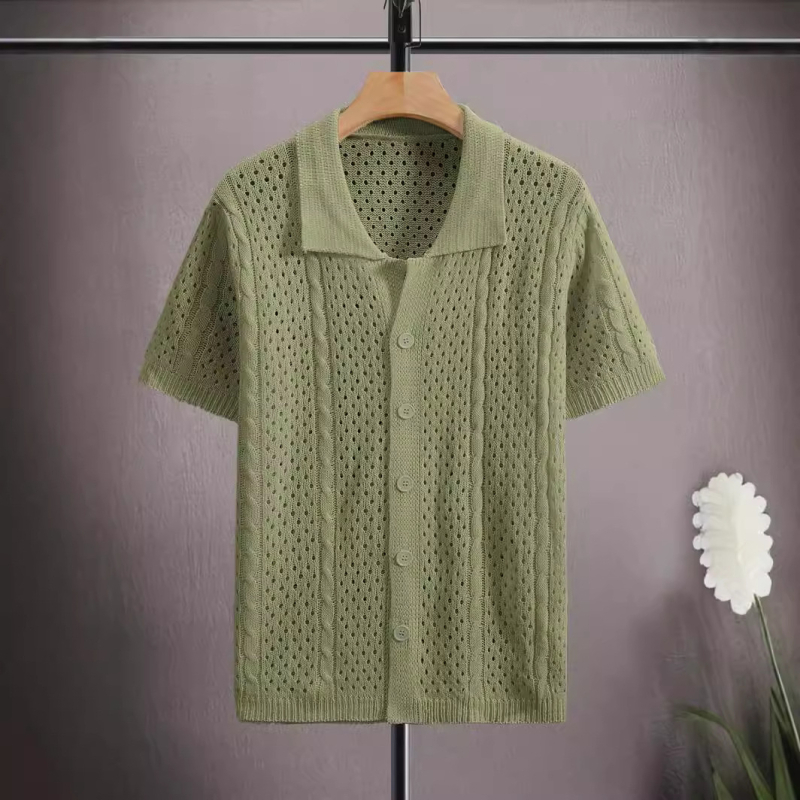 Cămașă bărbătească transfrontalieră TEMU Xiyin Amazon tricotată cu rever și mânecă scurtă, stil vintage american de sărbătoare