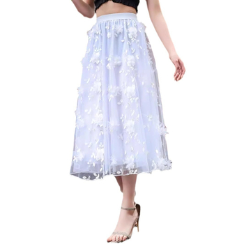 Fustă de lungime medie, cu broderie stereo, de dimensiuni mari, europene și americane, pentru industria grea, cu plasă florală, aspect proaspăt, dulce și subțire