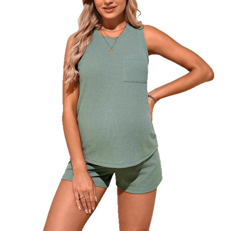 2025. aasta Amazoni Euroopa ja Ameerika piiriülene raseduskleit, ühevärviline, lahtise vabaaja, ümmarguse kaelusega, varrukateta, lühikesed püksid, kaheosaline ülikond