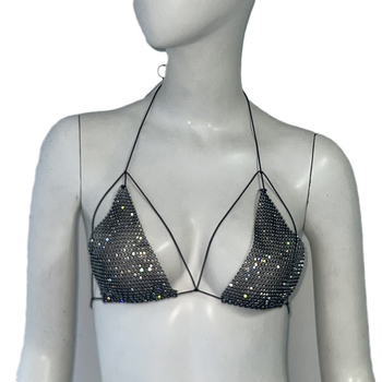 Διασυνοριακό ευρωπαϊκό και αμερικανικό σχέδιο μόδας με στρας μπικίνι τοπ γυναικείο καυτό κορίτσι σέξι διχτυωτό ψαρέματος μικρό γιλέκο με τιράντες