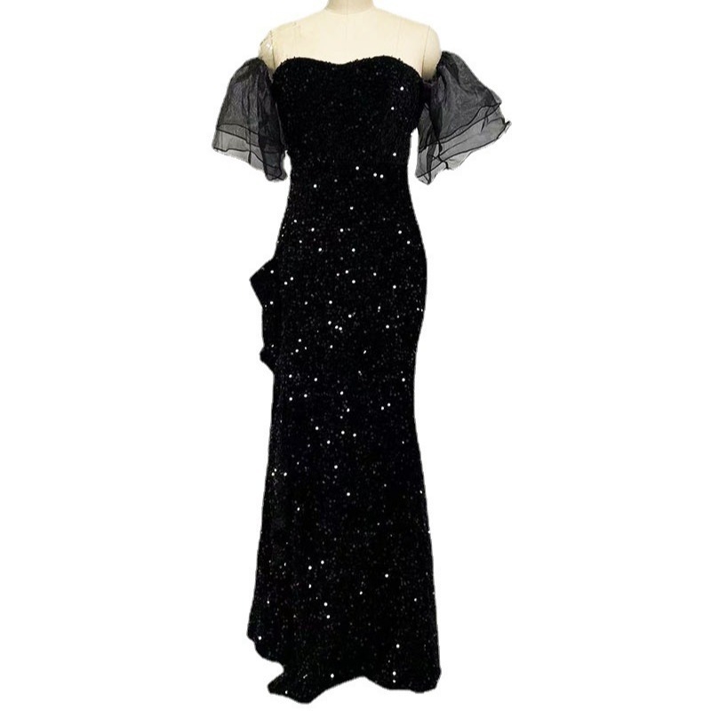 2025 Nou Comerț Exterior Transfrontalier Nou Îmbrăcăminte pentru Femei Site Independent Ebay Rochie de Petrecere Sexy din Mătase Lucioasă cu Mânecă Scurtă