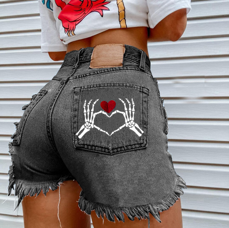 2095 * dragoste oase de craniu Europa și Statele Unite stradă gaură ciucure pantaloni scurți din denim stație independentă master linie