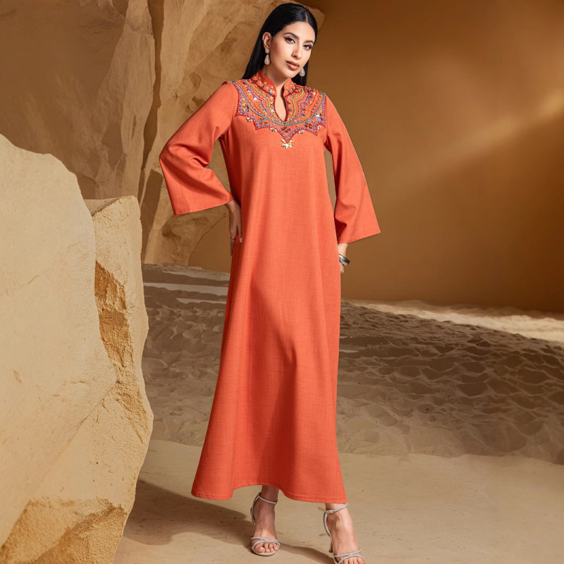 Ba5253 Rochie elegantă arabică, cusută manual, din Orientul Mijlociu, din industrie grea, cusută manual, cu diamante, lejeră, pentru export, îmbrăcăminte pentru femei din Orientul Mijlociu