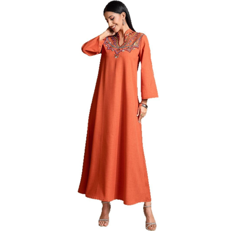 Ba5253 Rochie elegantă arabică, cusută manual, din Orientul Mijlociu, din industrie grea, cusută manual, cu diamante, lejeră, pentru export, îmbrăcăminte pentru femei din Orientul Mijlociu