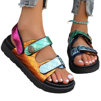 Sandale romane cu cap rotund, mărime plus, din Europa și Statele Unite, pentru femei, îmbrăcăminte de vară 2025, pantofi noi, colorați, cu talpă groasă, asortați, mărimi mari, pentru comerț exterior