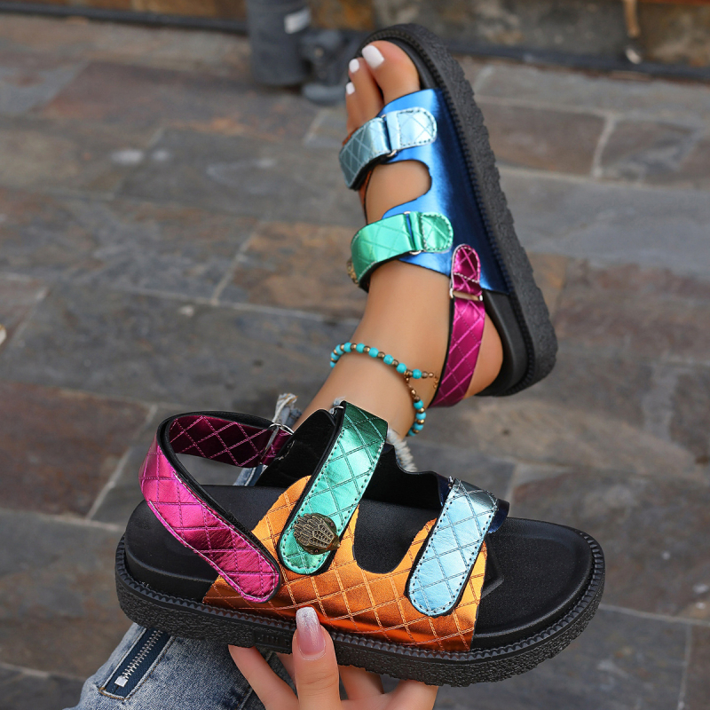 Sandale romane cu cap rotund, mărime plus, din Europa și Statele Unite, pentru femei, îmbrăcăminte de vară 2025, pantofi noi, colorați, cu talpă groasă, asortați, mărimi mari, pentru comerț exterior