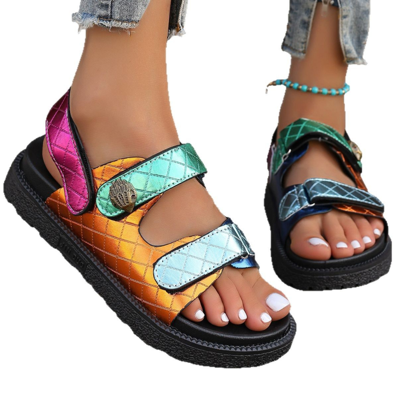 Sandale romane cu cap rotund, mărime plus, din Europa și Statele Unite, pentru femei, îmbrăcăminte de vară 2025, pantofi noi, colorați, cu talpă groasă, asortați, mărimi mari, pentru comerț exterior