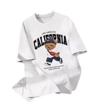 Tricou de vară pentru femei, stil California College, cu mânecă scurtă și imprimeu cu urs alb, stil transfrontalier european și american, casual, potrivit pentru vară