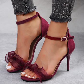 Sandale la modă cu barete pentru femei, mărime plus, primăvara 2025, stil britanic nou, cu dantelă, sandale romane cu toc înalt și toc subțire