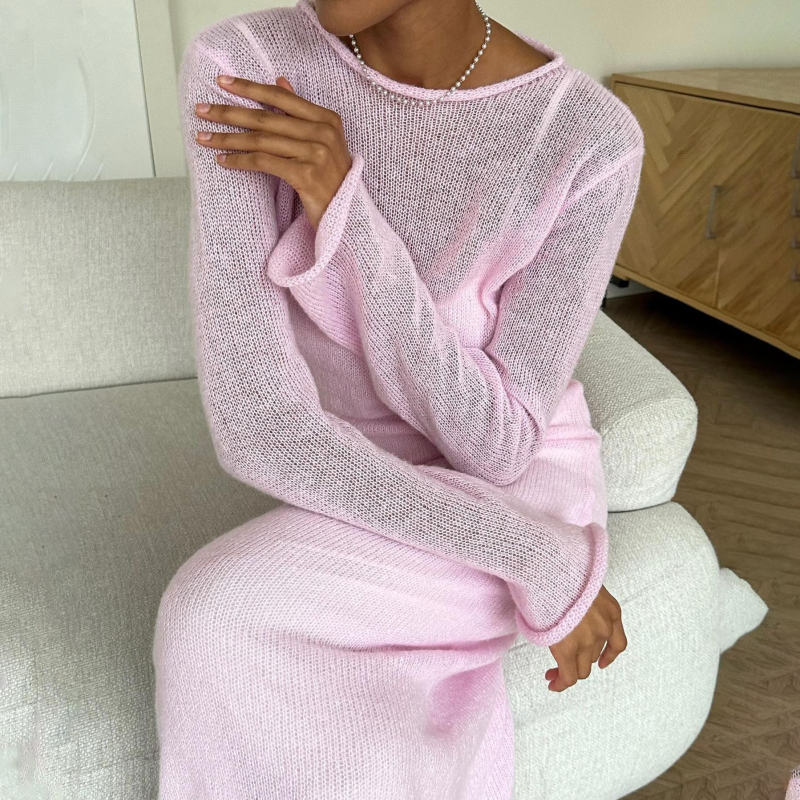 Rochie elegantă de lână cu guler rotund, de culoare solidă, pentru femei, europene și americane, transfrontalieră, la modă, sexy, subțire, de primăvară și toamnă