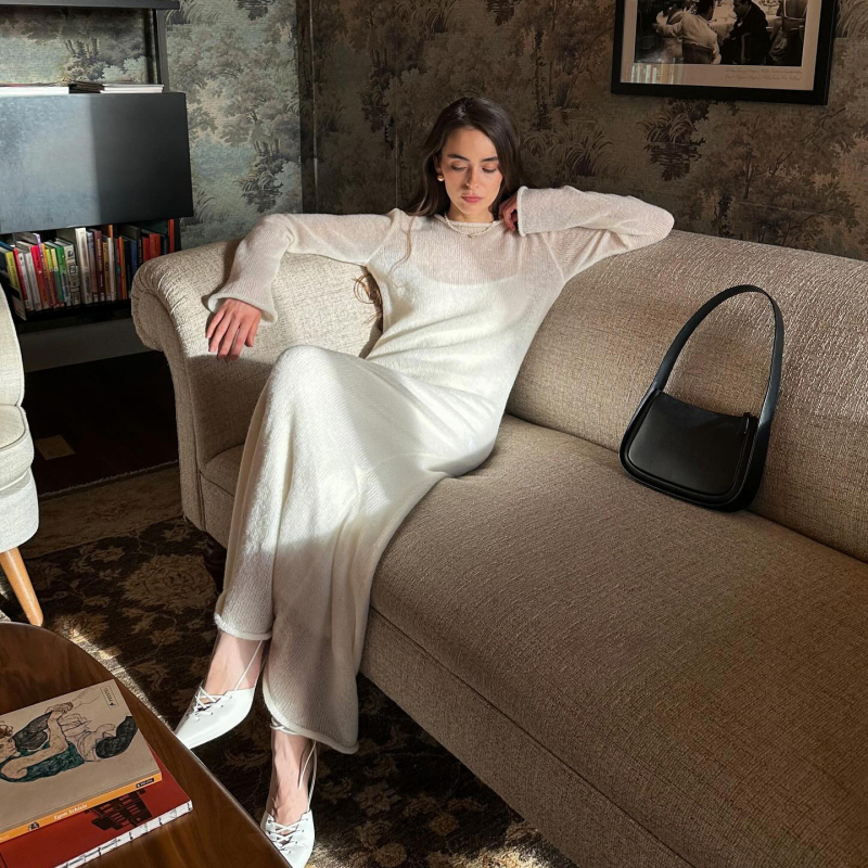 Rochie elegantă de lână cu guler rotund, de culoare solidă, pentru femei, europene și americane, transfrontalieră, la modă, sexy, subțire, de primăvară și toamnă