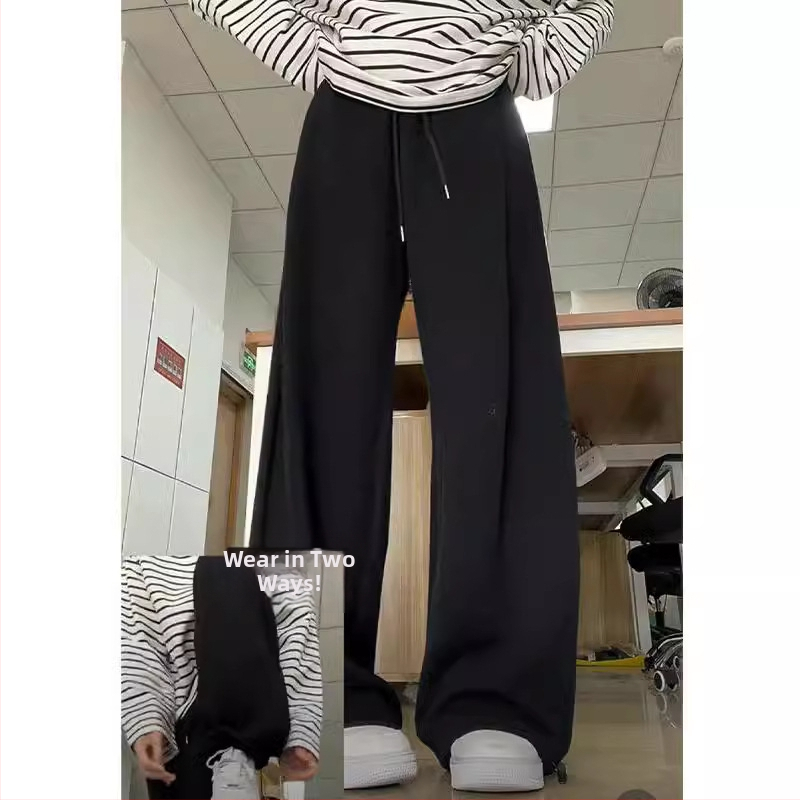 Biele sivé športové nohavice Dámske jarné a jesenné letné 2024 Nové vysoký pás, tenké rovné nohavice so širokými nohavicami, malé ležérne tepláky