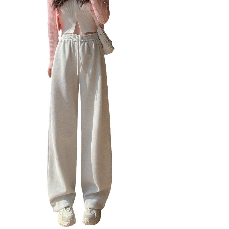 Pantaloni sport gri alb pentru femei, primăvara și toamna vara 2024, talie înaltă, subțire, cu picior drept, pantaloni largi, pantaloni sport casual mici