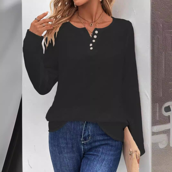 Spot Amazon 2025 Export transfrontalier european și american Îmbrăcăminte pentru femei Primăvara și vara Nouă culoare pură Pulover cu mânecă lungă și nasturi pentru femei