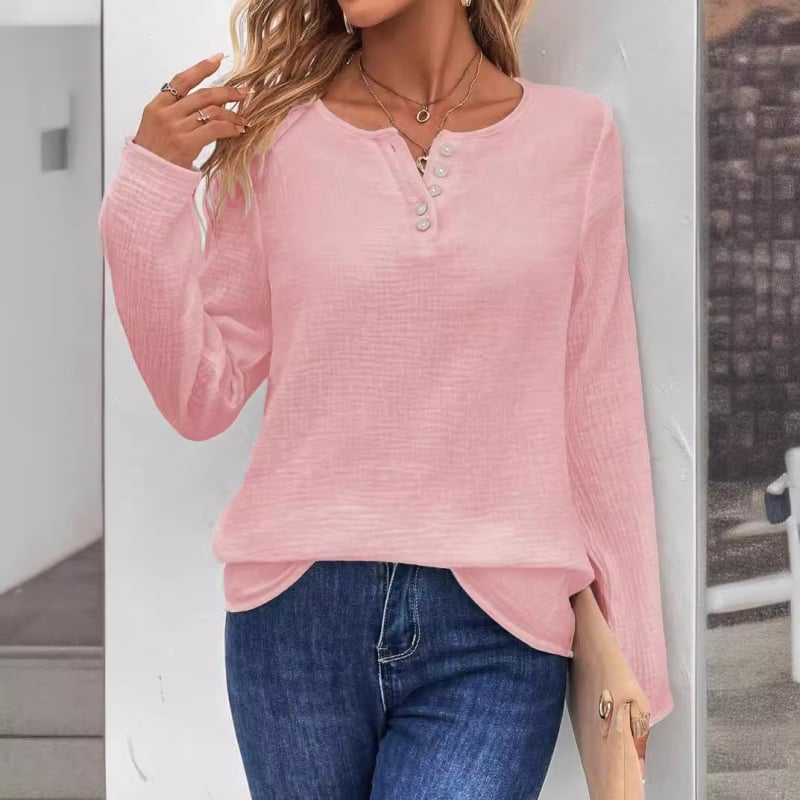 Spot Amazon 2025 Export transfrontalier european și american Îmbrăcăminte pentru femei Primăvara și vara Nouă culoare pură Pulover cu mânecă lungă și nasturi pentru femei